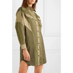 Isabel Marant Étoile Goya Color-block Cotton-twill Mini Dress In Army Green